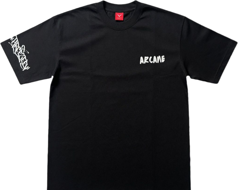 black graphic tee
