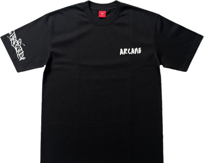 black graphic tee