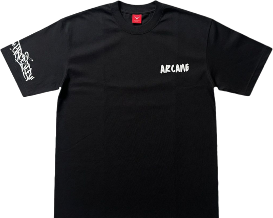 black graphic tee