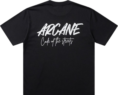 black graphic tee