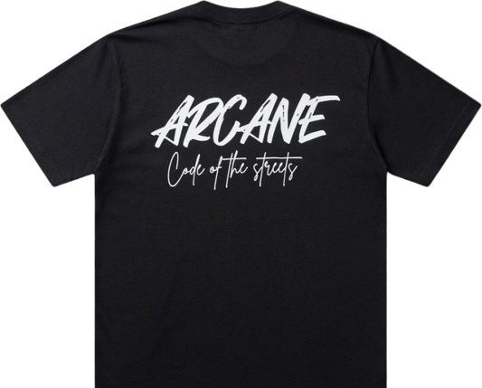 black graphic tee