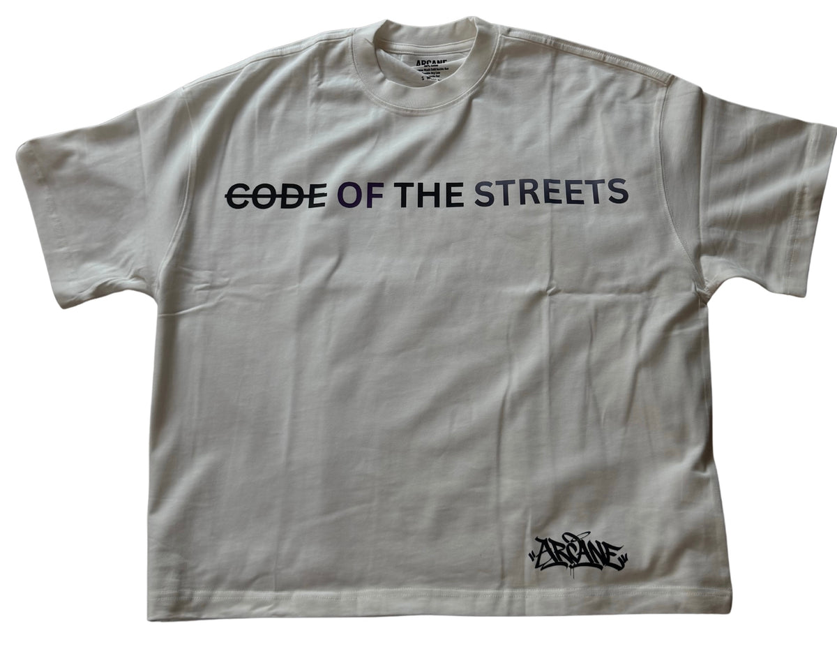 White graphic tee for women with a bold &